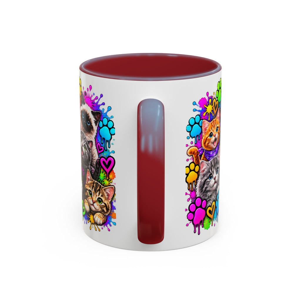 Cats Stay Pawsitive Accent Coffee Mug – Colorful Cute Cat Paw Print Design (11oz)