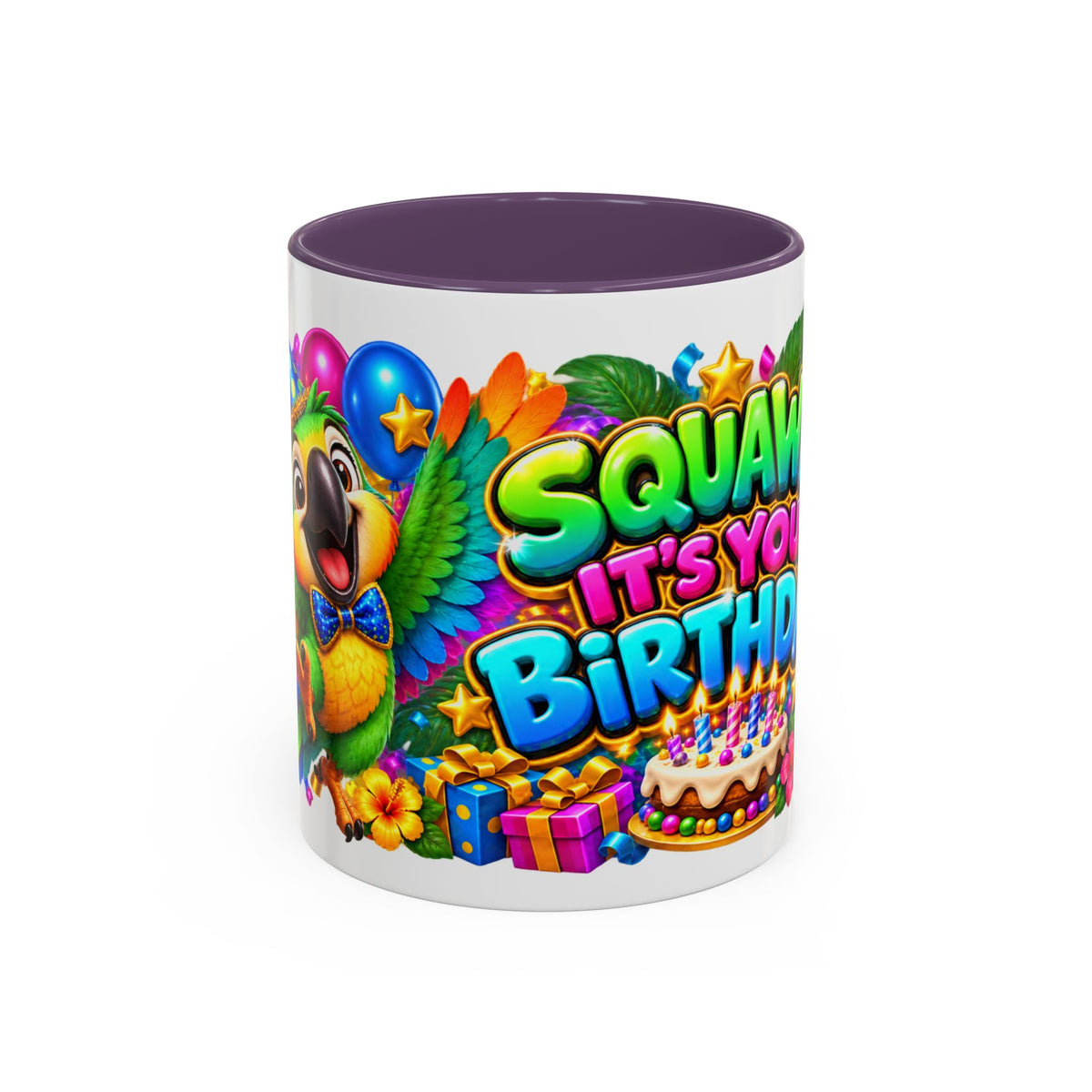 Squawk! It’s Your Birthday White Mug – Cute Parrot Birthday Cup, Colorful Tropical Party Gift