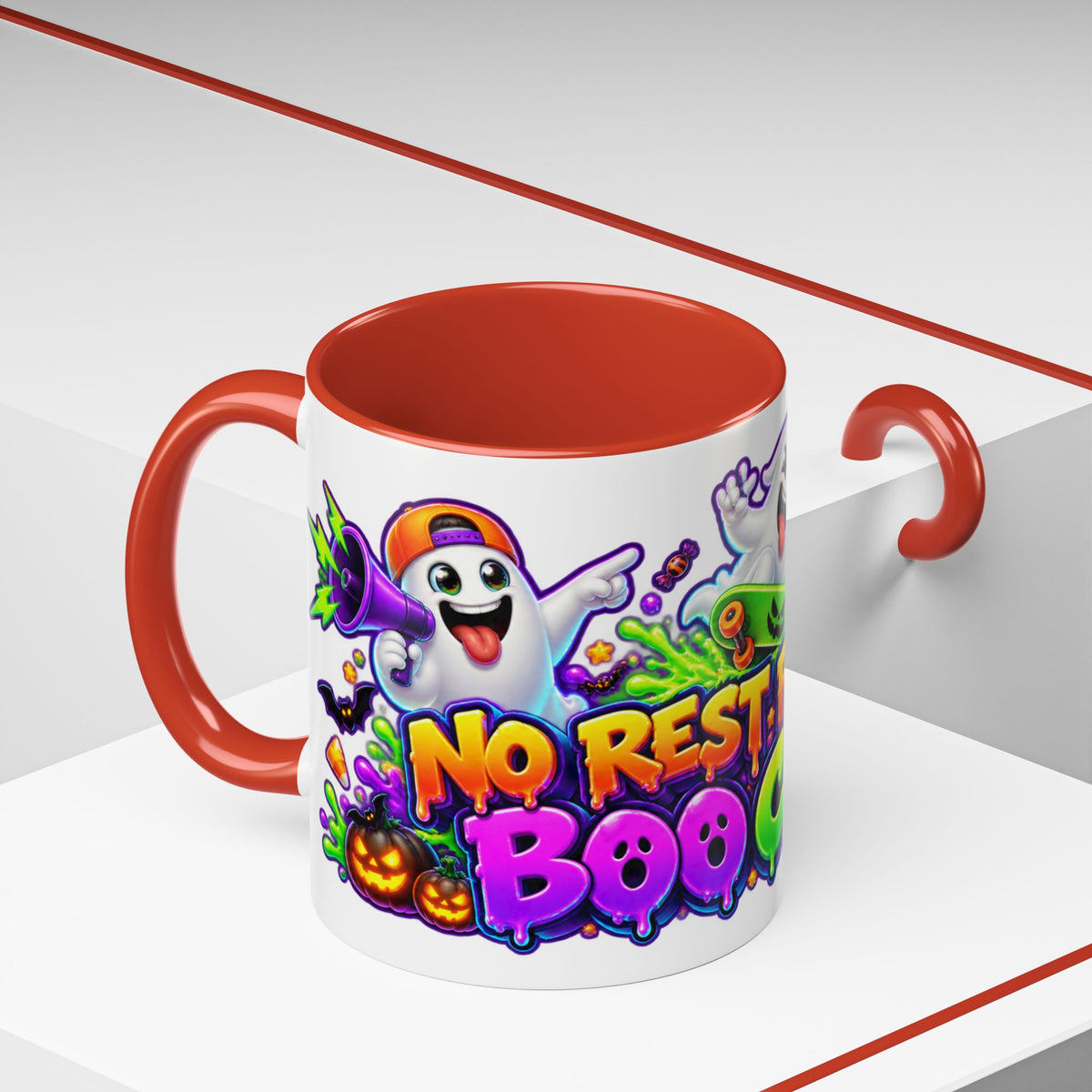 No Rest for the Boo Crew Crazy Ghosts Halloween White Mug