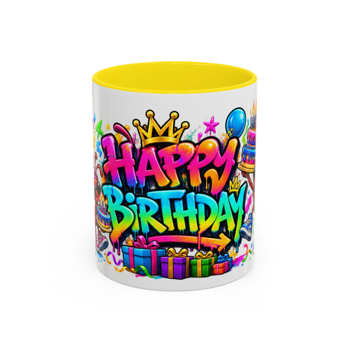 Happy Birthday Accent Coffee Mug - Colorful Graffiti Party Design (11 oz)