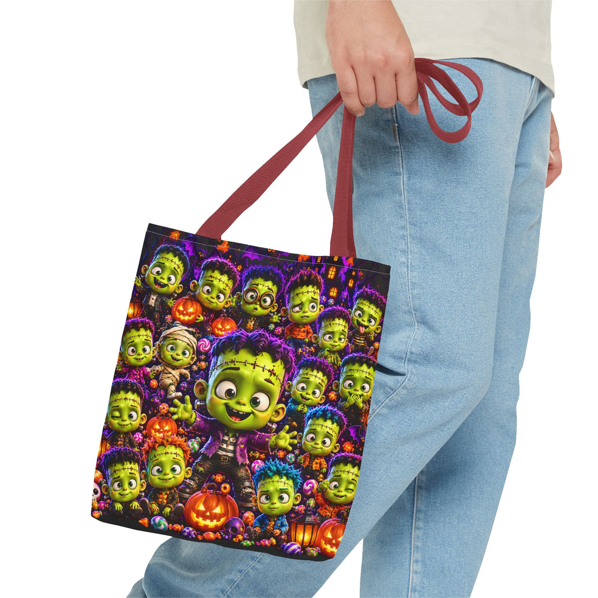 FestoraShop Funny Frankis Halloween Tote Bag - Cute 3D Monsters & Pumpkins