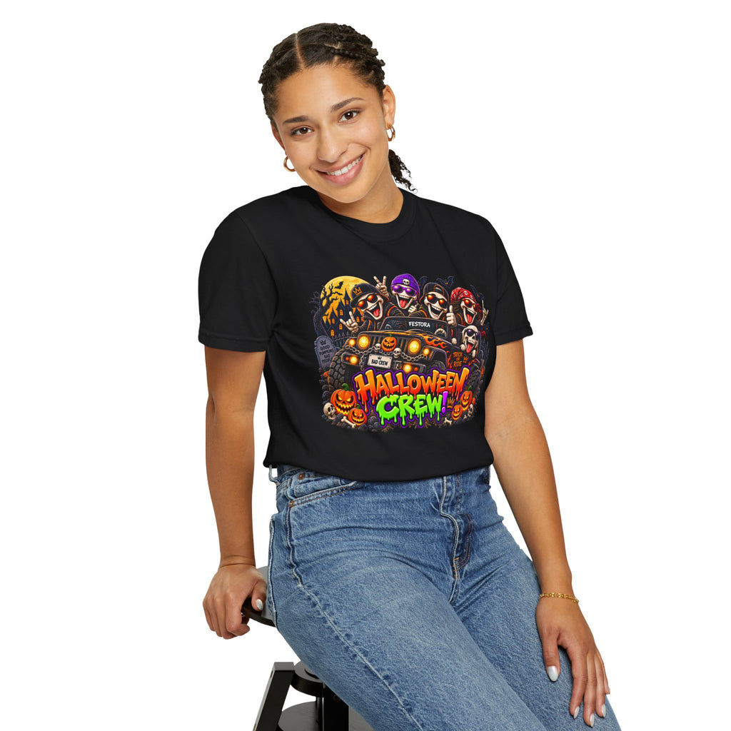 Halloween Crew T-Shirt – Skeleton Jeep Spooky Graphic Tee