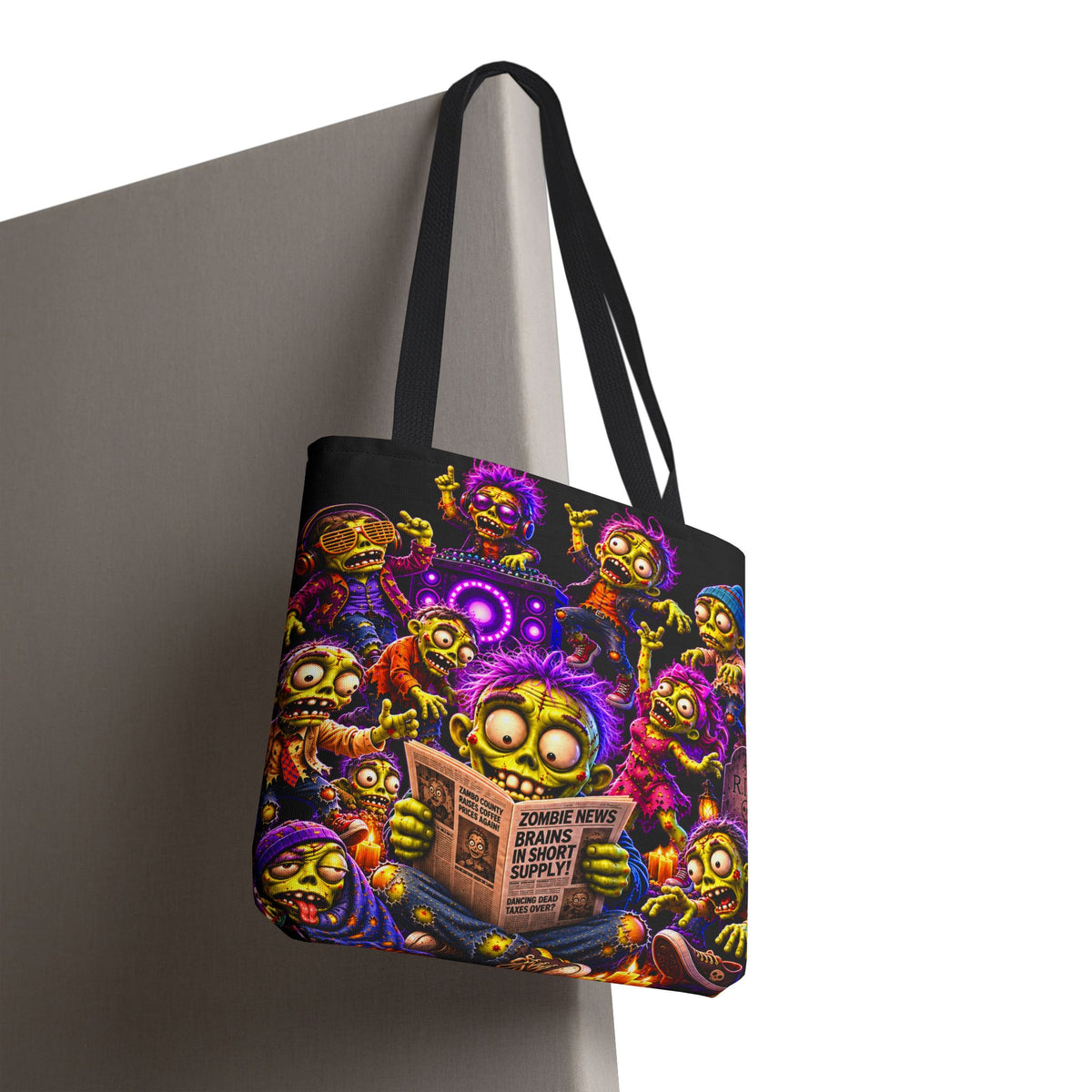 FestoraShop Funny Zombies Tote Bag - Cute 3D Halloween Zombie Reading Design