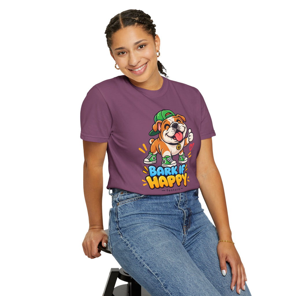 Bark If Happy – Cute Bulldog Graphic T-Shirt