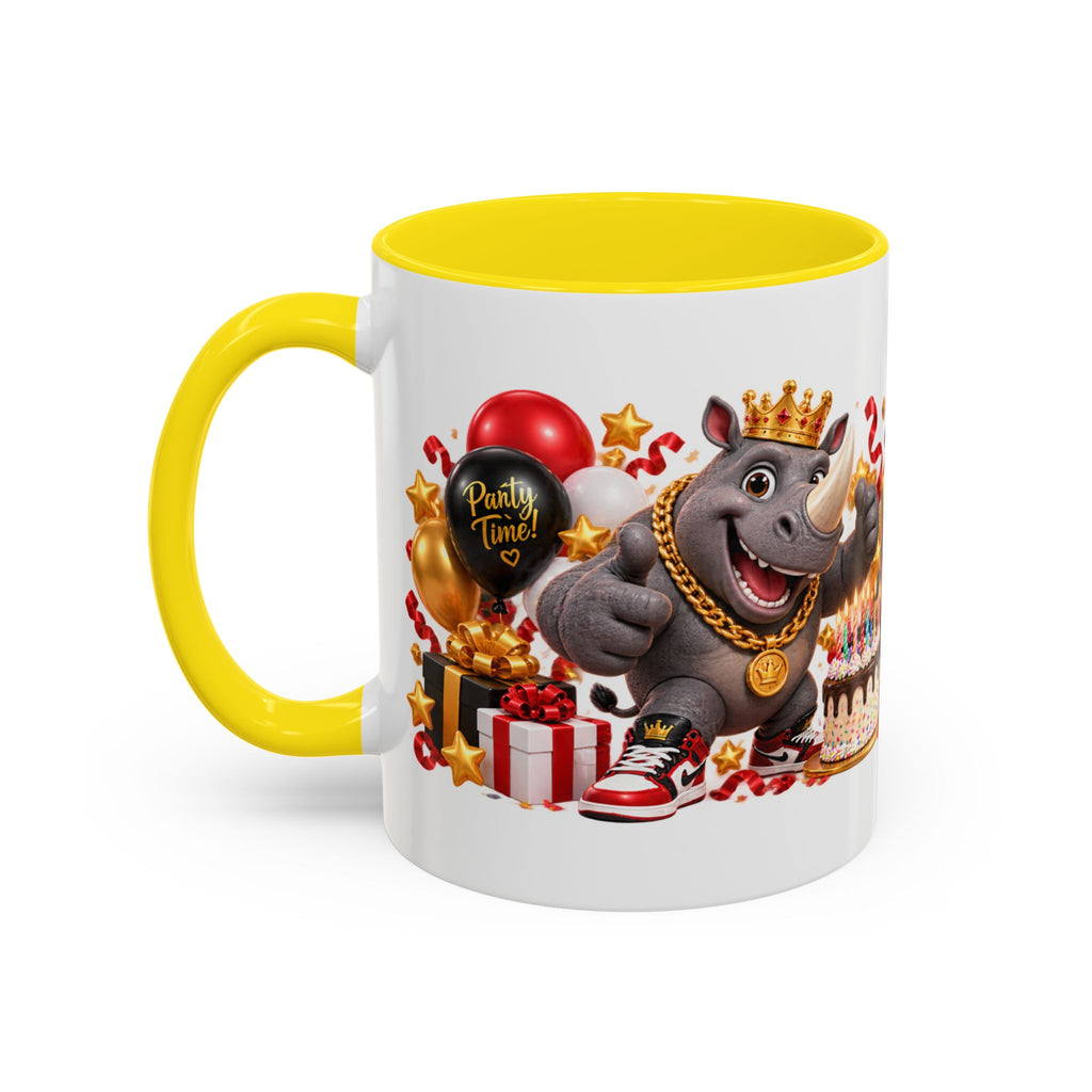 Happy Birthday Rhino Mug – Colorful 3D Birthday Gift – White Coffee Mug