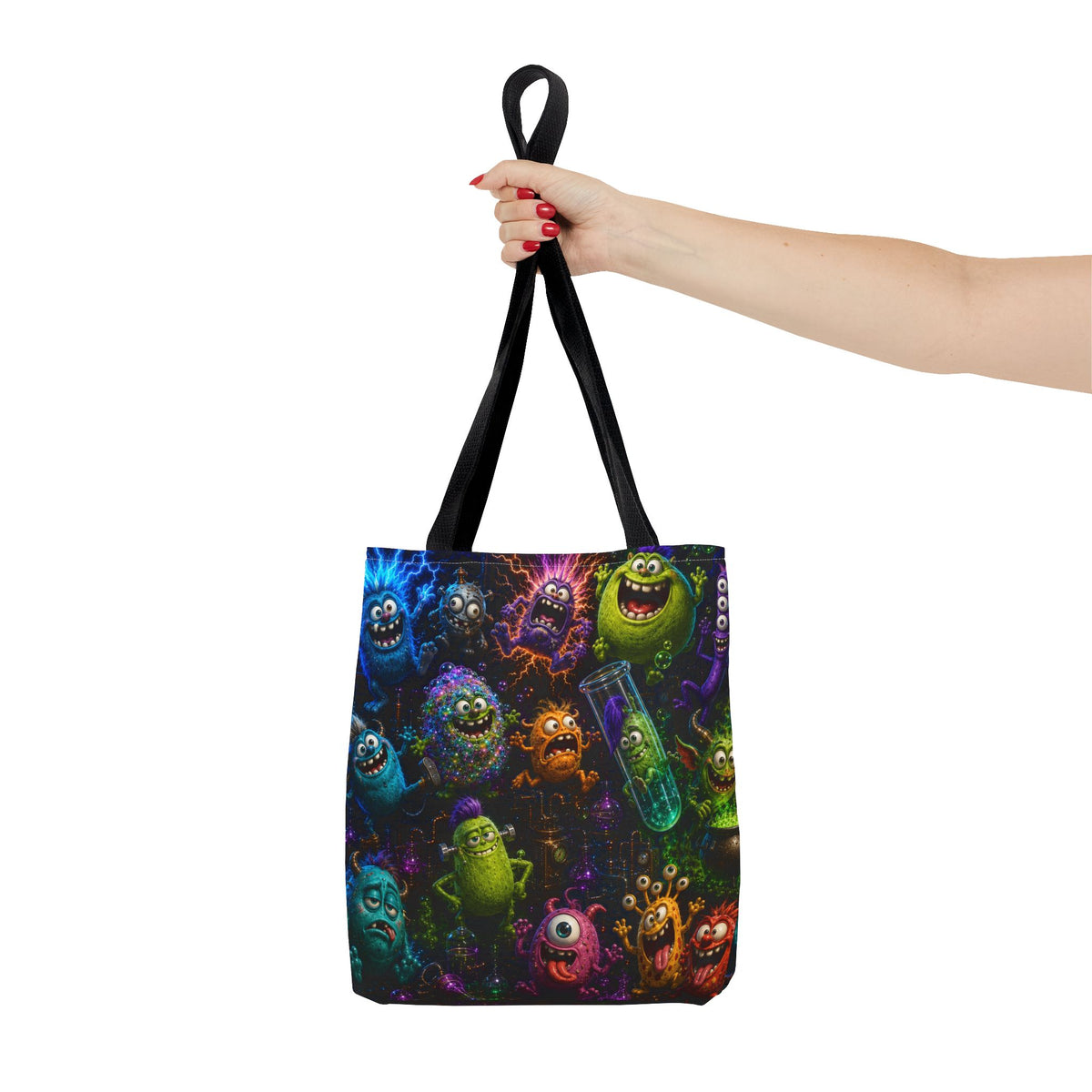 Mad Scientist Monsters Tote Bag – Colorful Laboratory Creature All-Over Print