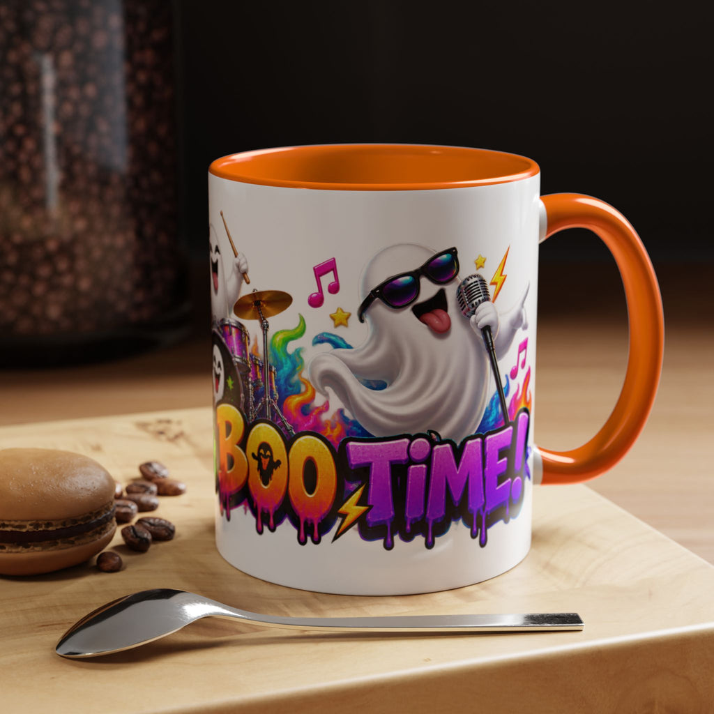 Here for a Boo Time Halloween Ghost Rock Band White Mug