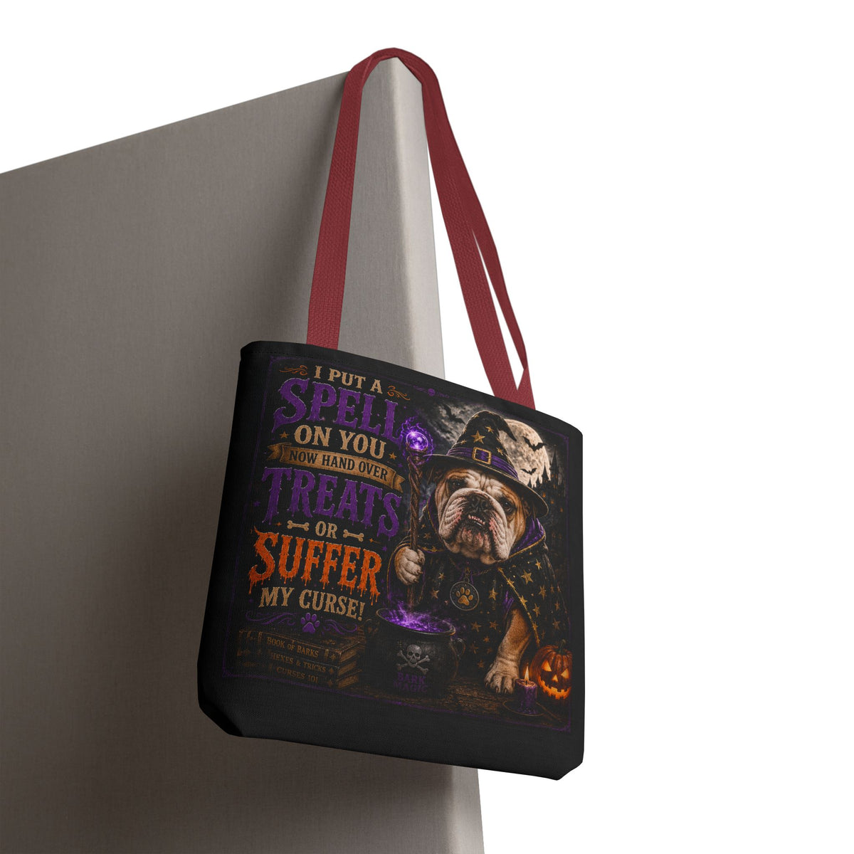 Halloween Bulldog Tote Bag - "I Put a Spell On You" Trick-or-Treat Candy Bag