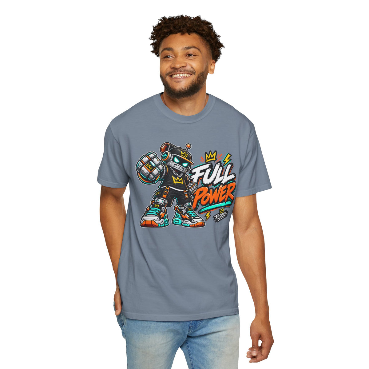 Full Power Robot Graphic T-Shirt — Retro Streetwear Tee