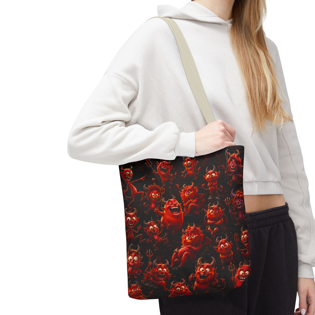 Funny Red Devils Tote Bag - Cute Mischievous Demon All-Over Print
