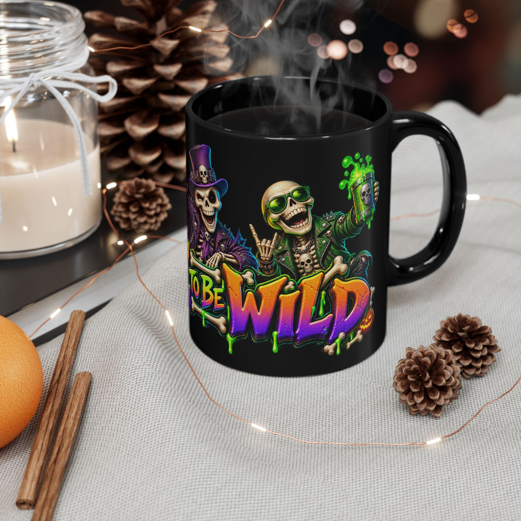Bone to Be Wild Skeleton Crew Halloween Black Mug