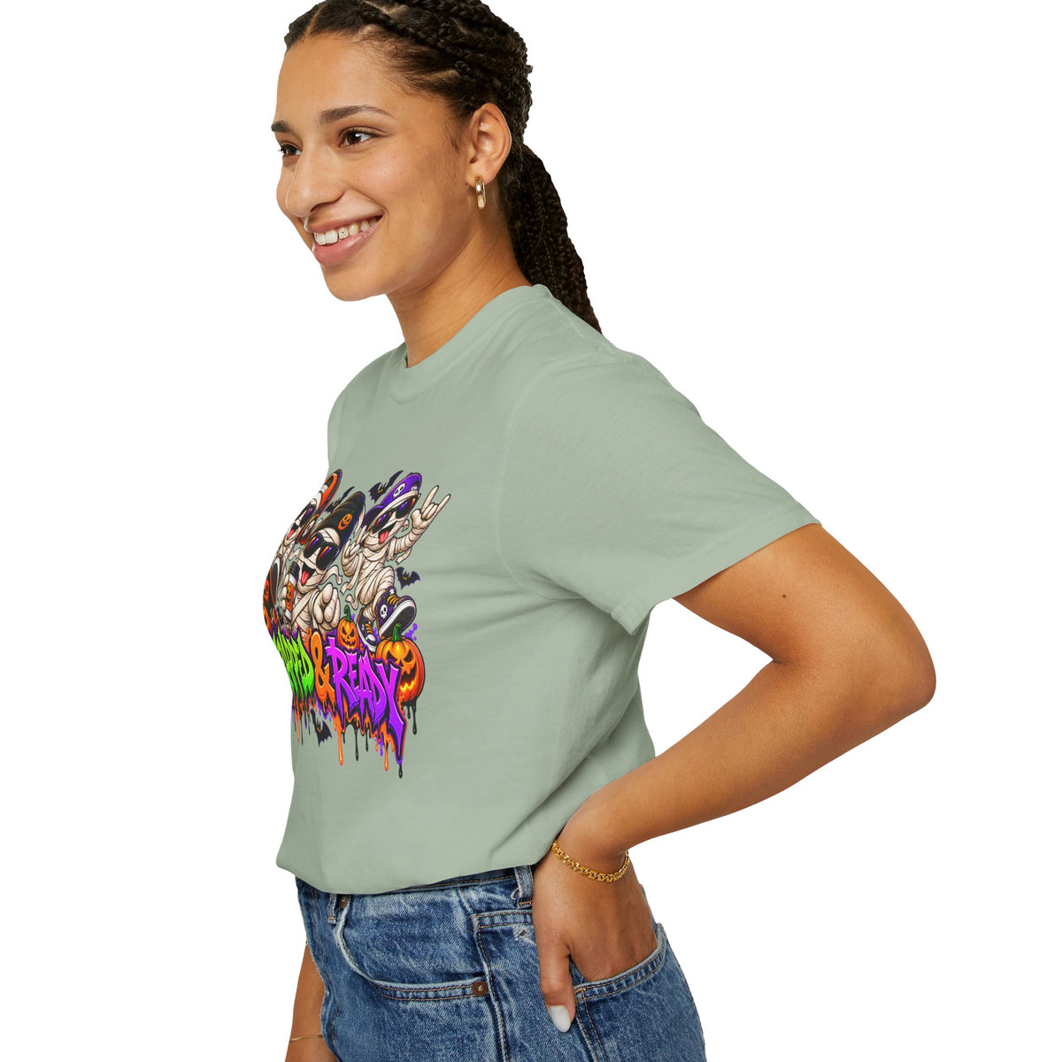 Wrapped & Ready – Halloween Mummy Crew Graphic T-Shirt