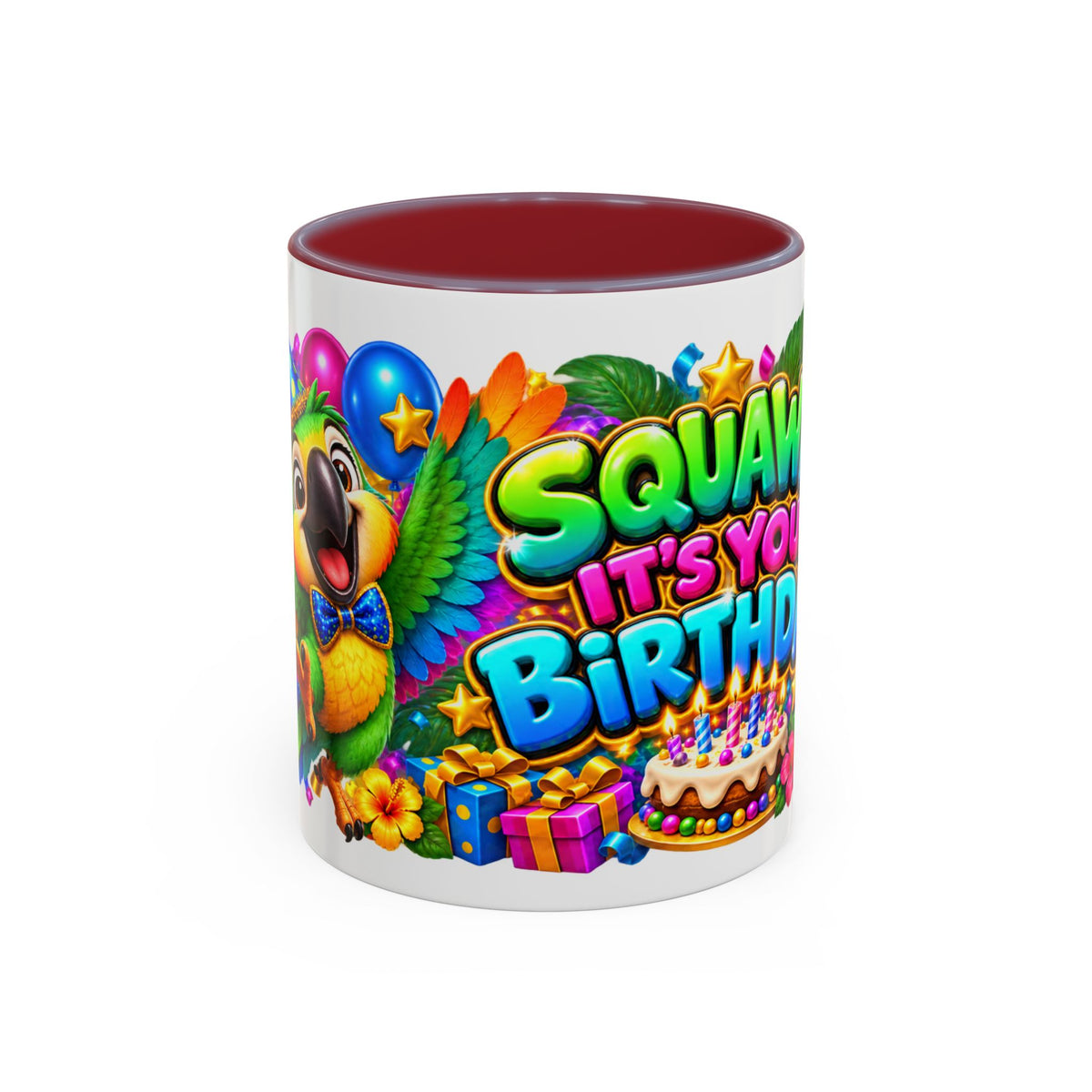 Squawk! It’s Your Birthday White Mug – Cute Parrot Birthday Cup, Colorful Tropical Party Gift