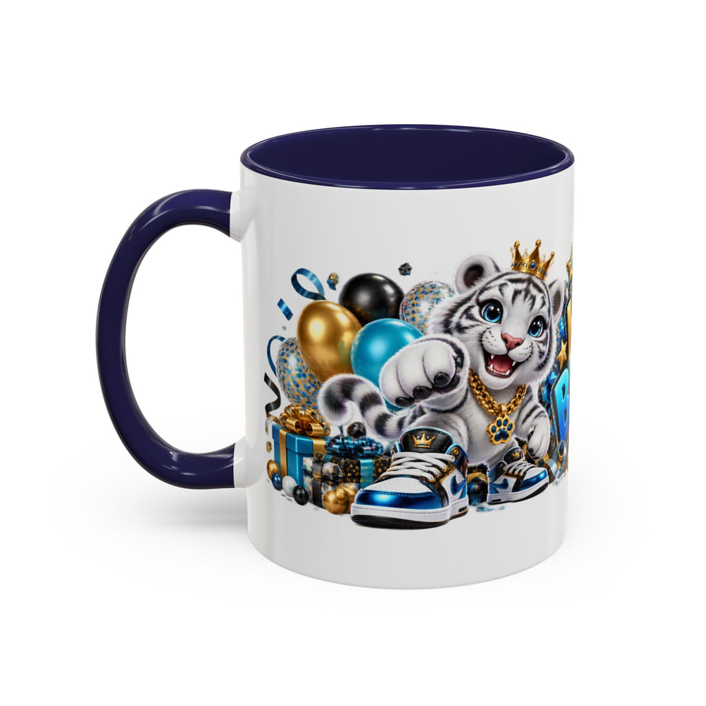 Happy Birthday White Tiger Mug – Colorful 3D Birthday Gift – White Coffee Mug