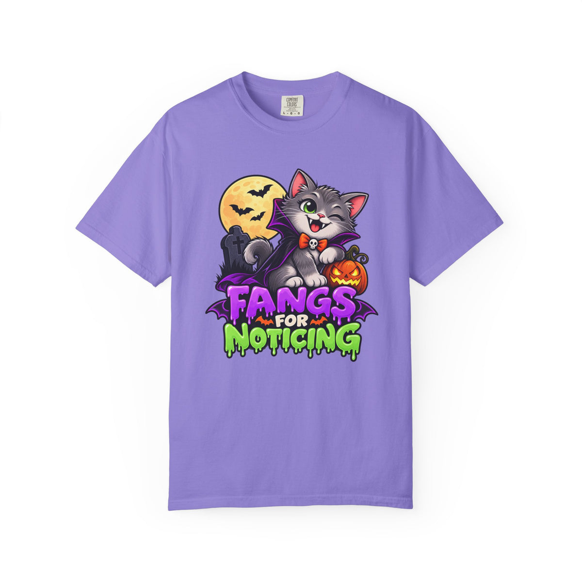 Fangs for Noticing – Cute Vampire Cat Halloween T-Shirt
