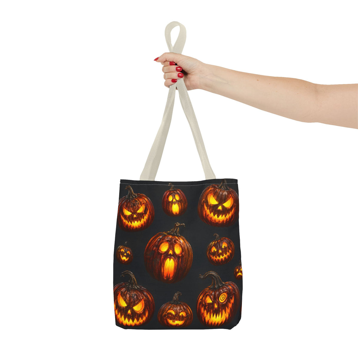 Halloween Jack-o'-Lantern Tote Bag — Spooky Pumpkin All-Over Print Trick-or-Treat Tote