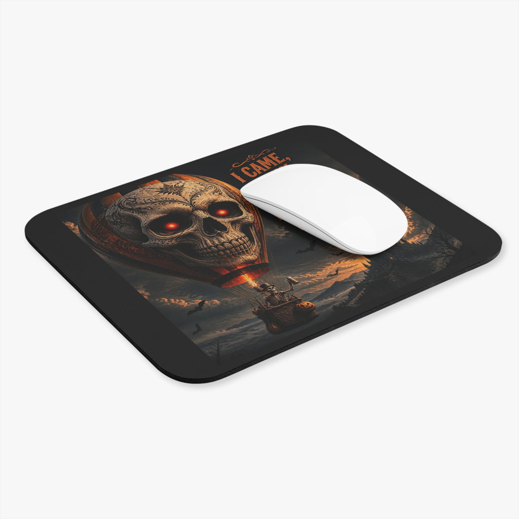 Skull Hot Air Balloon Mouse Pad — "I Came, I Saw, I'm Going Back For Snacks" Halloween Gaming Desk Mat