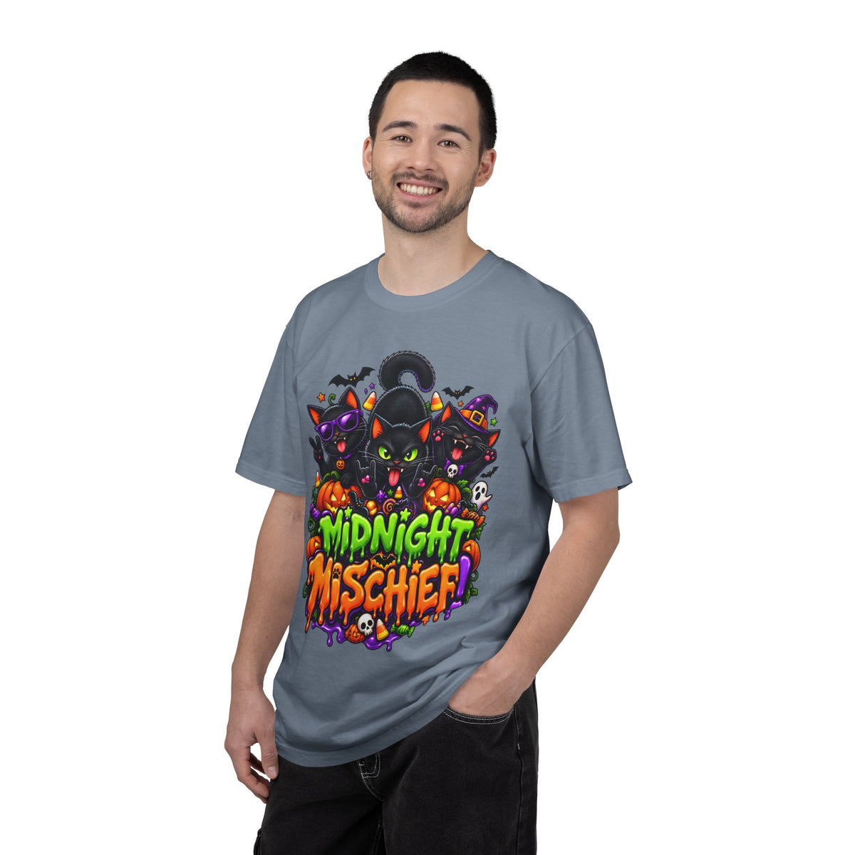 Midnight Mischief Halloween T-Shirt – Funny Black Cat Graphic Tee
