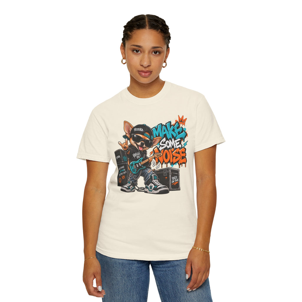 Make Some Noise Rocco Graphic T-Shirt — Streetwear Rock Dog Tee