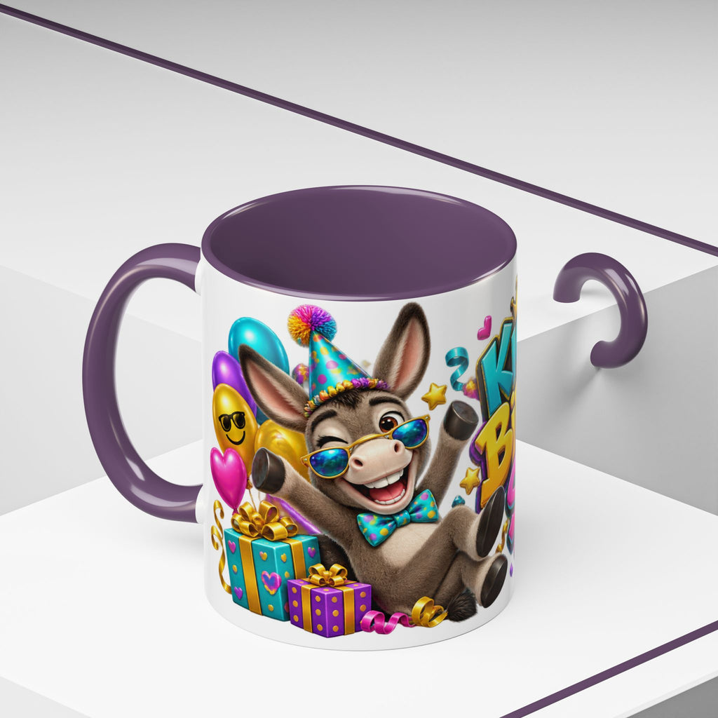 Kickin’ It Birthday Style Donkey White Mug – Funny Happy Birthday Party Cup, Cute Colorful Gift