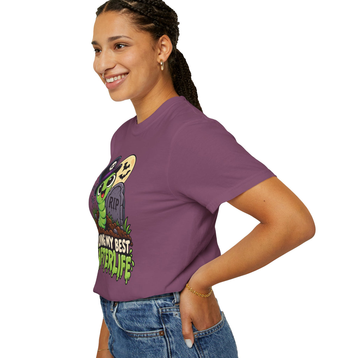 Living My Best Afterlife – Cute Halloween Graveyard Worm T-Shirt