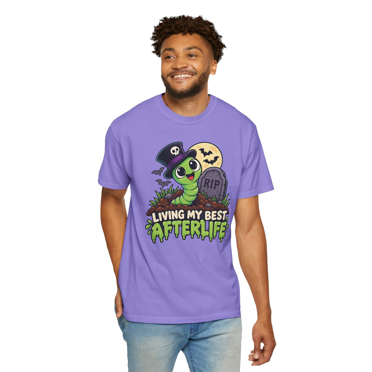 Living My Best Afterlife – Cute Halloween Graveyard Worm T-Shirt