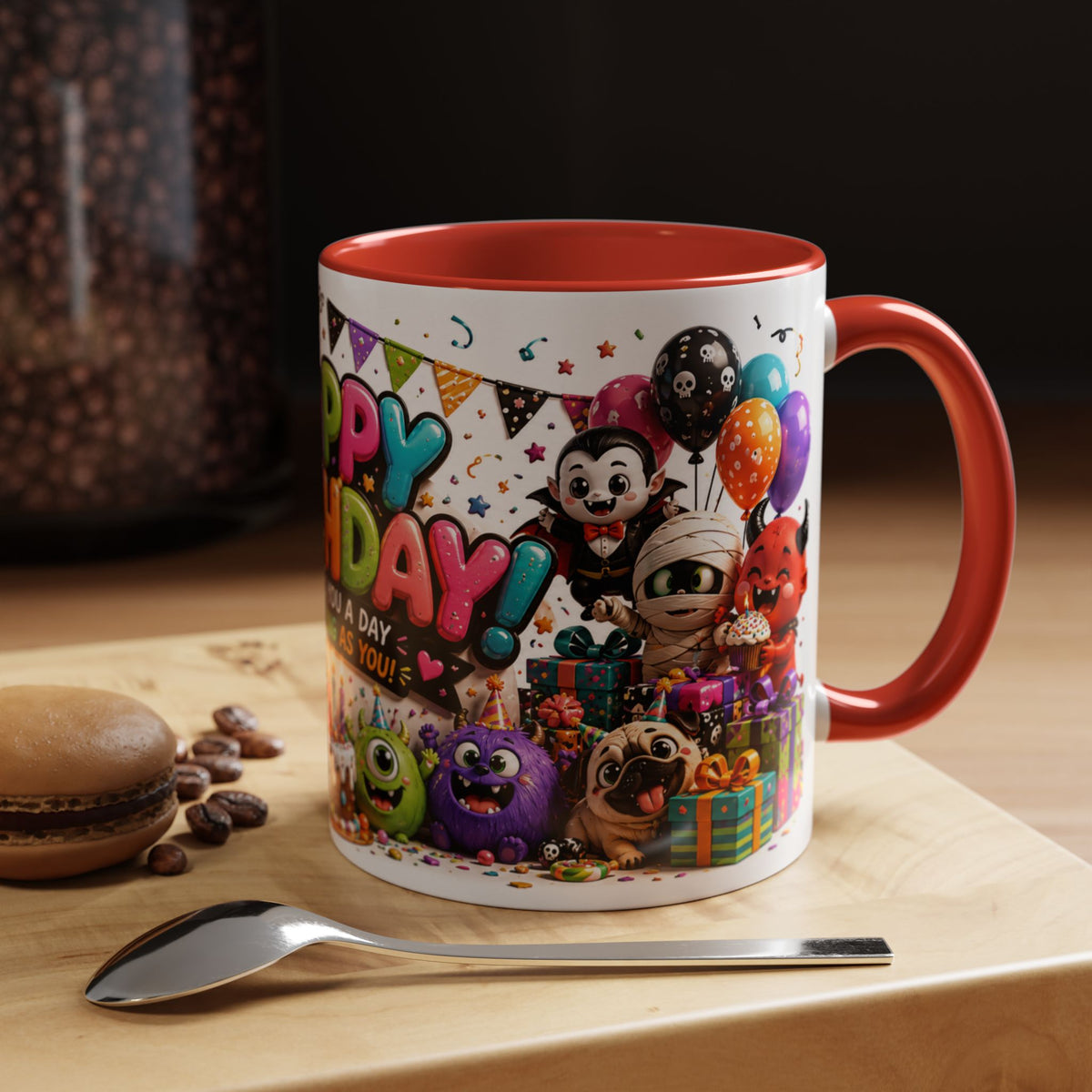 Happy Birthday Accent Coffee Mug — Colorful 3D Birthday Party Design (11/15oz)