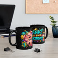 Oink! It’s Your Birthday Black Mug – Funny Pig Birthday Cup, Colorful Party Gift