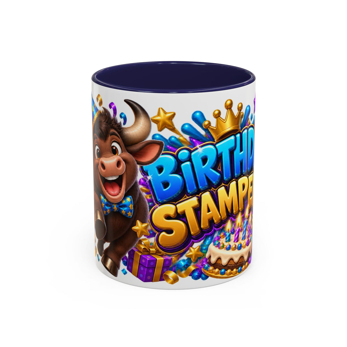 Birthday Stampede White Mug – Cute Buffalo Birthday Cup, Colorful Fun Party Gift