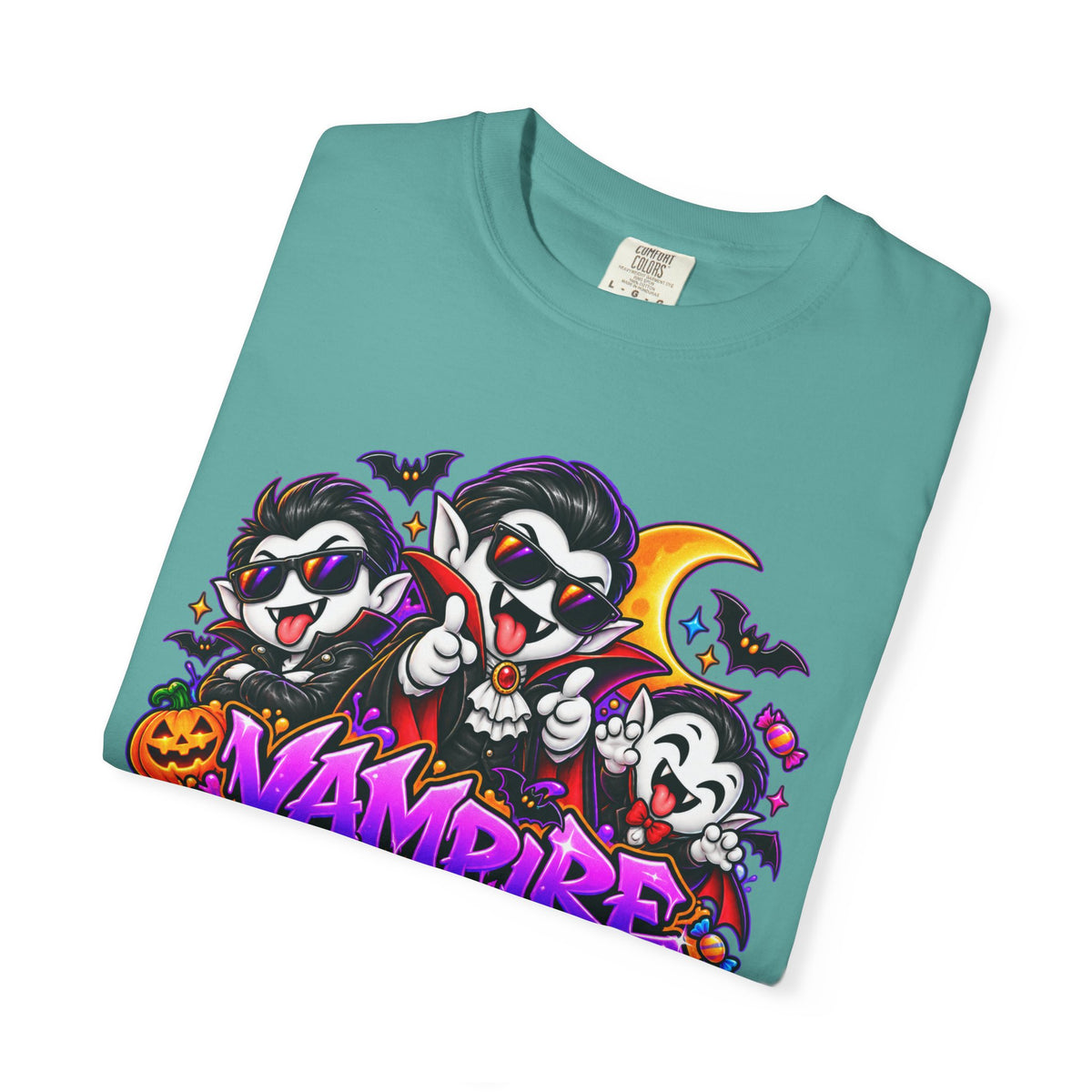 Neon Vampire Vibes Halloween Unisex Garment-Dyed T-Shirt Featuring a Cool Festora Vampire Crew