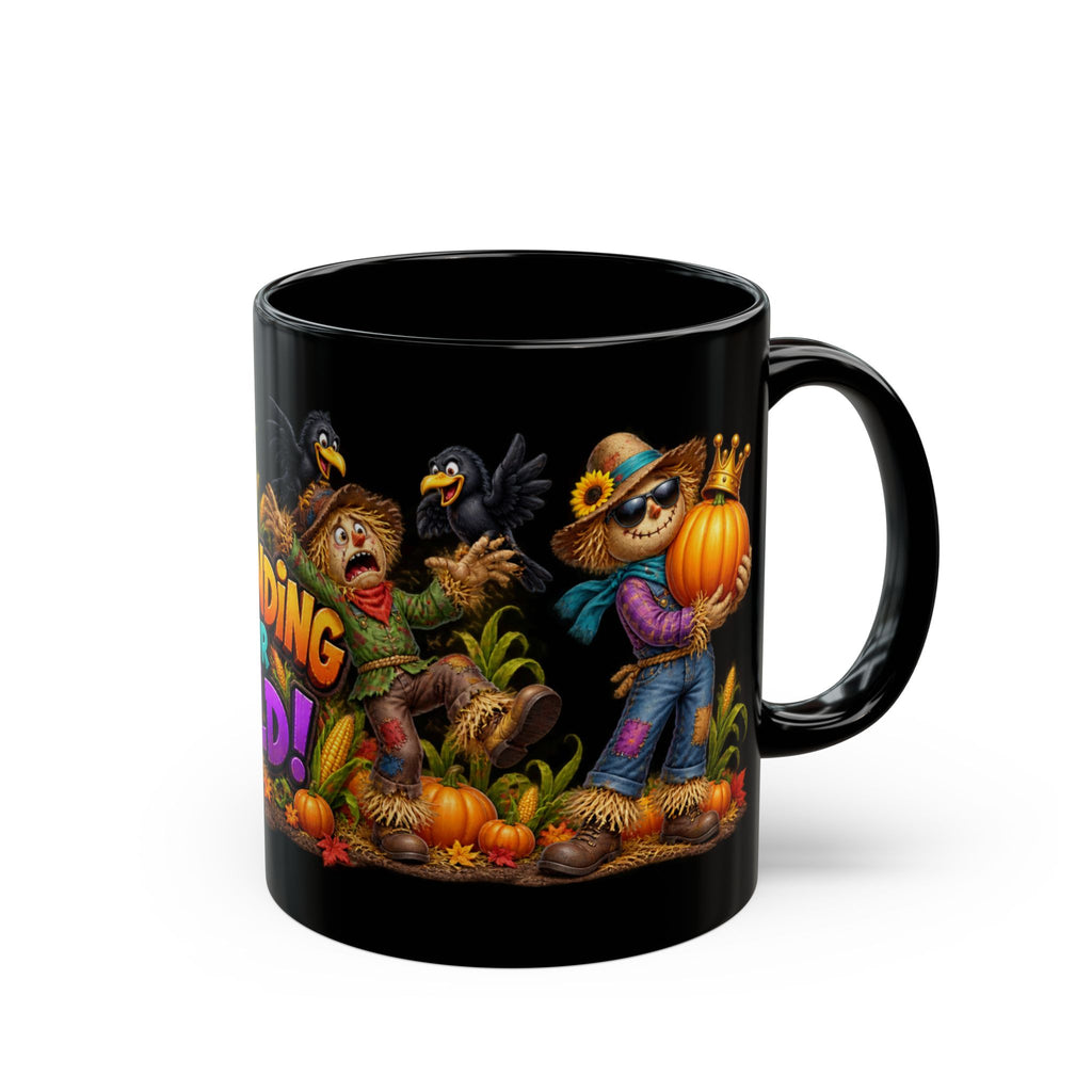 Outstanding in Our Field Halloween Mug – Fall Scarecrow Pumpkin Coffee Cup (11oz/15oz)