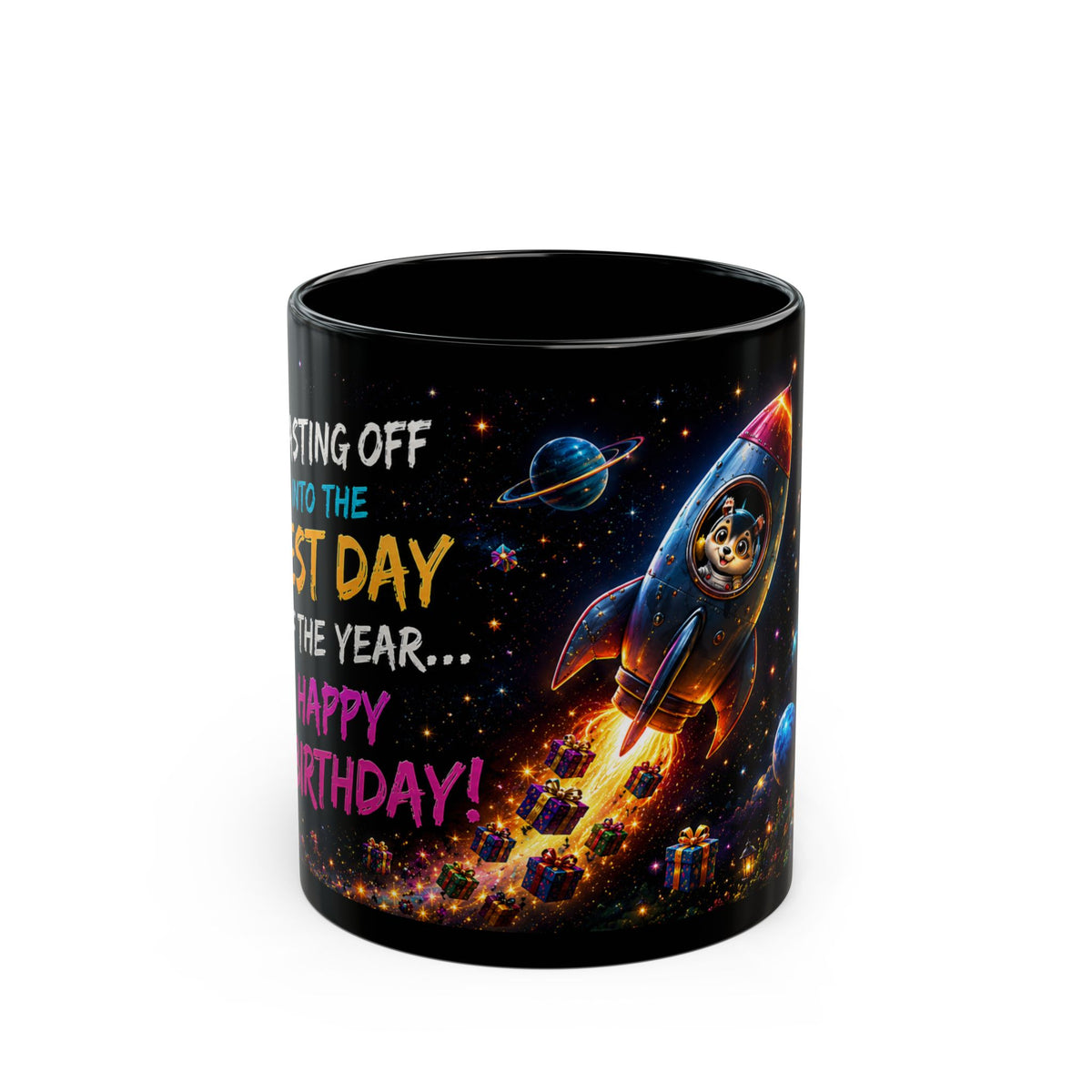 Birthday Rocket Mug — "Blast Off to the Best Day of the Year... Happy Birthday!"