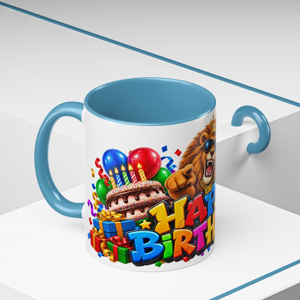 Lion Happy Birthday Mug – Colorful 3D King Celebration Design