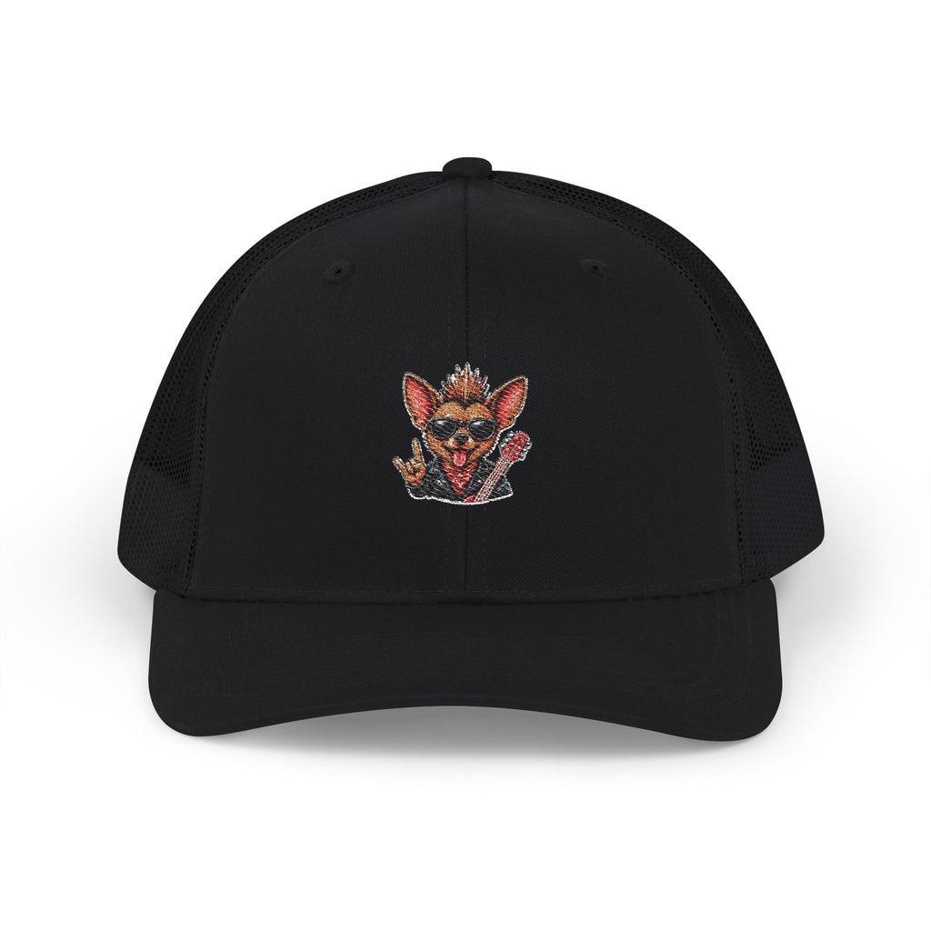 Rocco Chihuahua Rock Guitarist Embroidered Trucker cap
