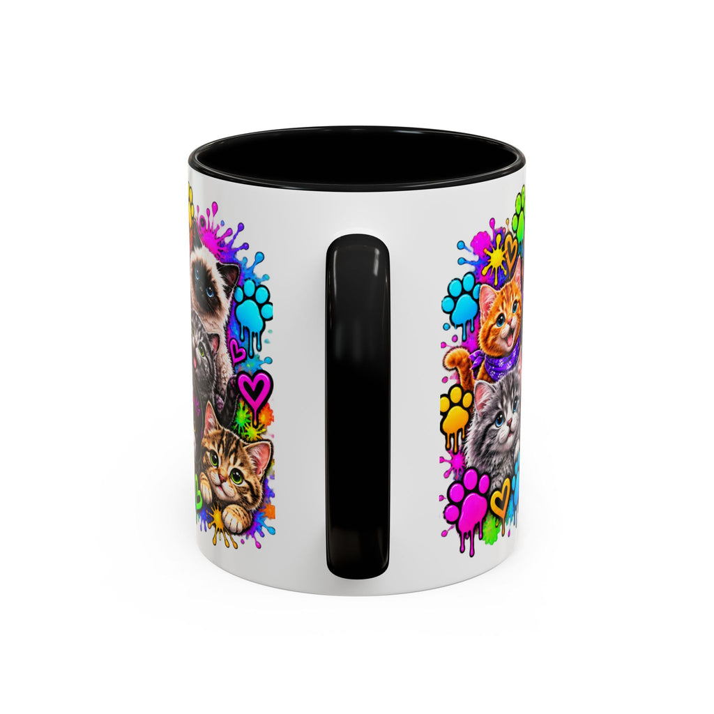 Cats Stay Pawsitive Accent Coffee Mug – Colorful Cute Cat Paw Print Design (11oz)