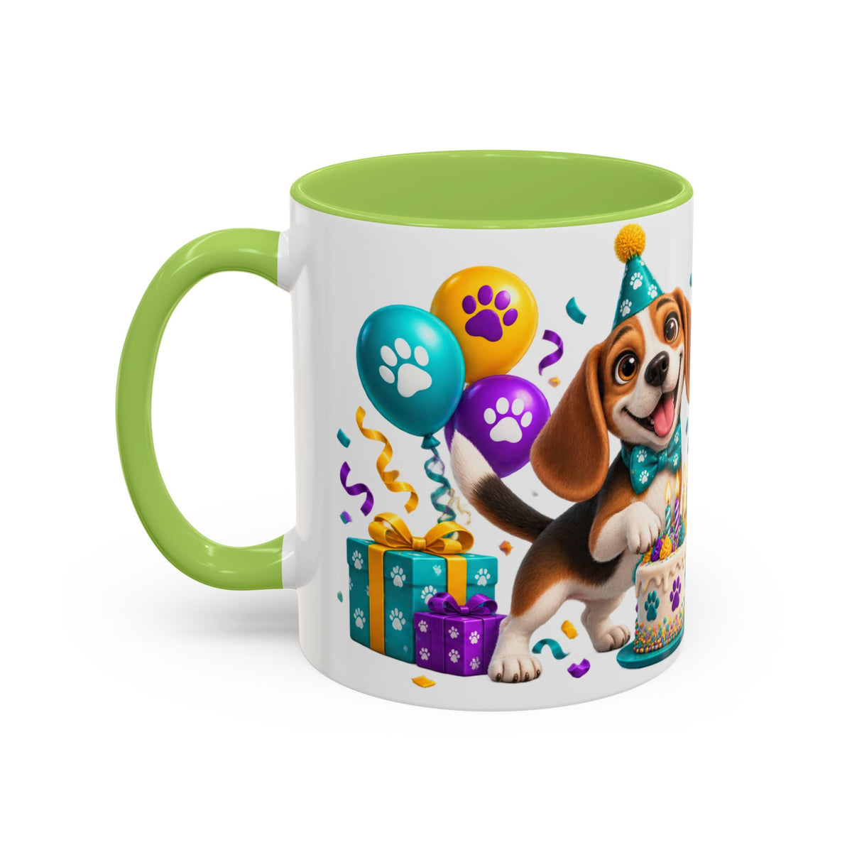 Beagle Birthday Mug – Fetch the Cake White Ceramic Coffee Cup