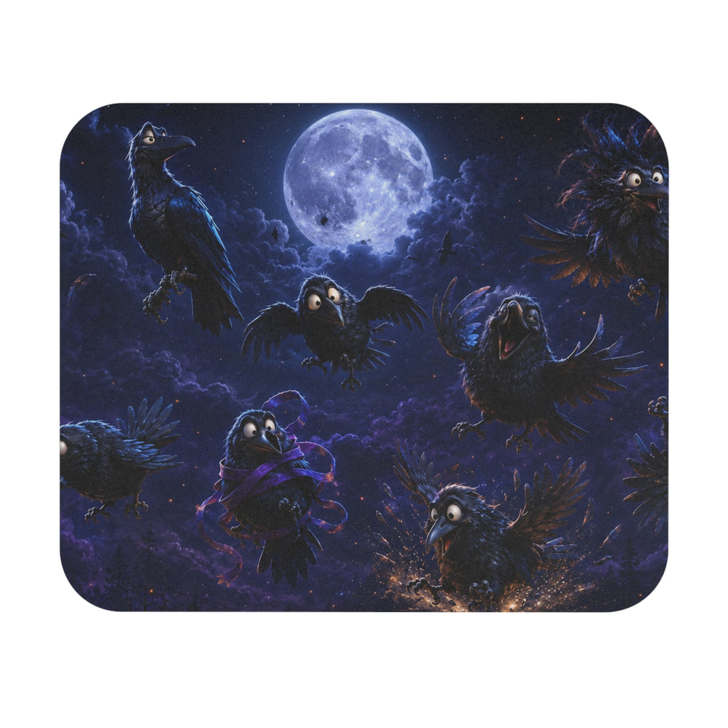 Raven Moon Mouse Pad — Playful Midnight Bird Design