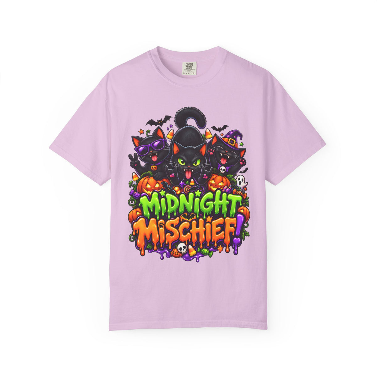 Midnight Mischief Halloween T-Shirt – Funny Black Cat Graphic Tee