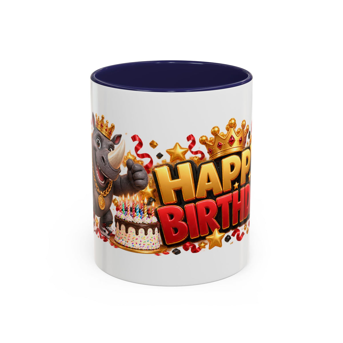 Happy Birthday Rhino Mug – Colorful 3D Birthday Gift – White Coffee Mug