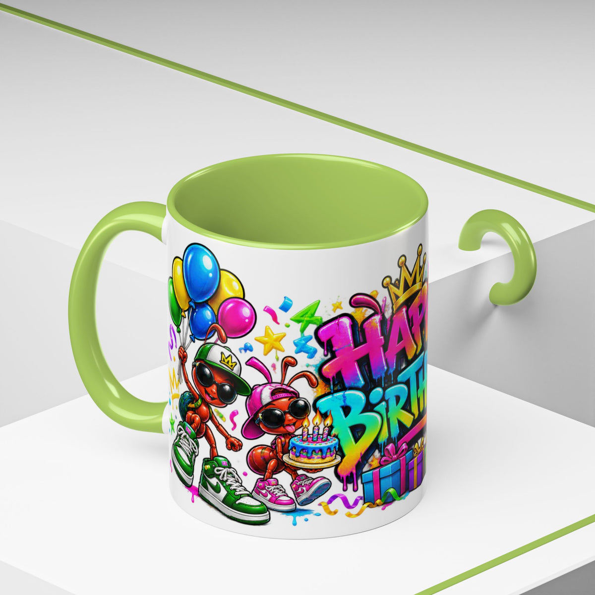 Happy Birthday Accent Coffee Mug - Colorful Graffiti Party Design (11 oz)