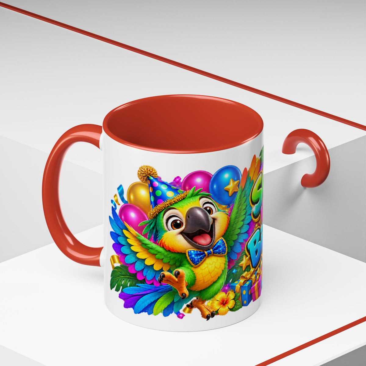 Squawk! It’s Your Birthday White Mug – Cute Parrot Birthday Cup, Colorful Tropical Party Gift