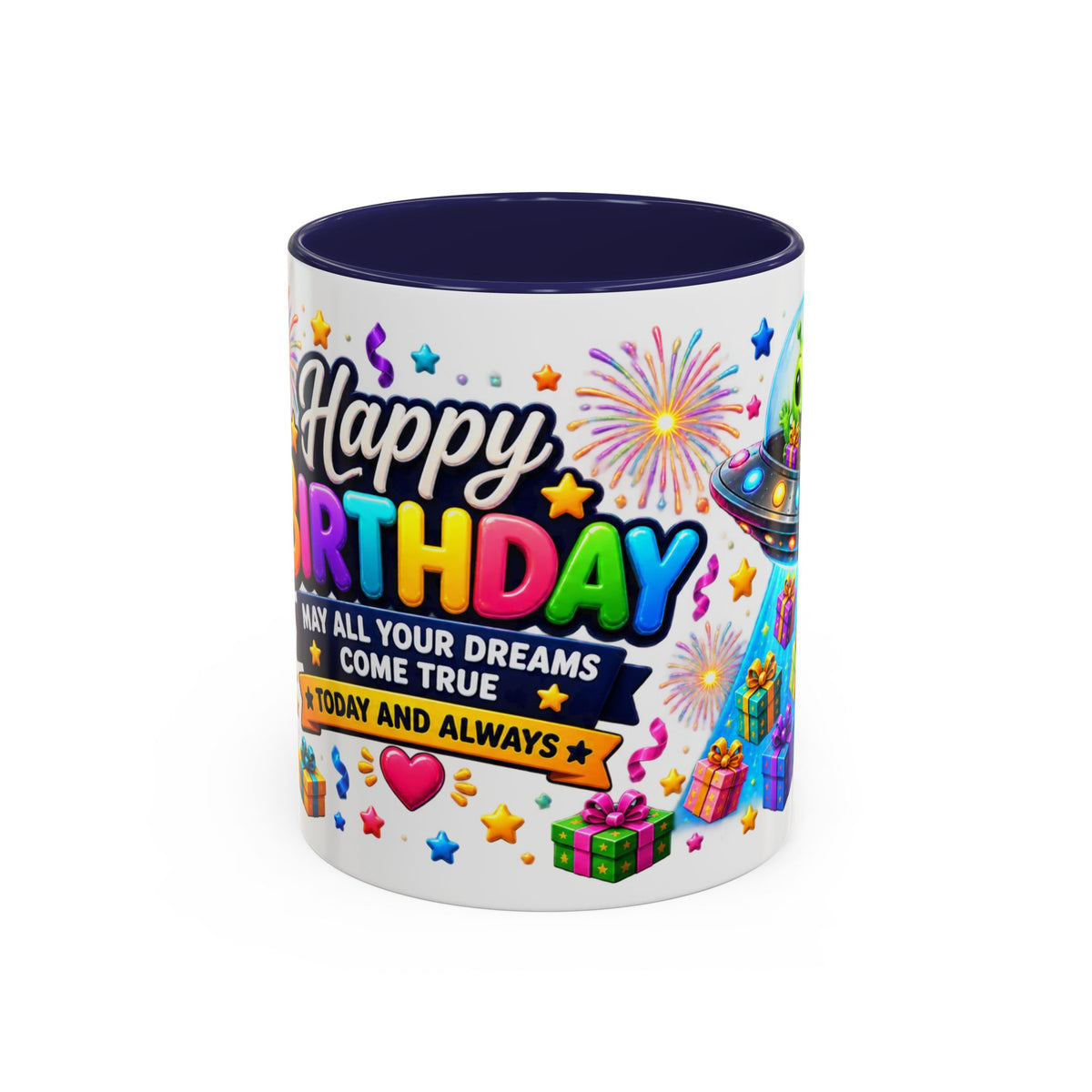 Happy Birthday Alien Coffee Mug — Colorful Galactic Birthday Wishes