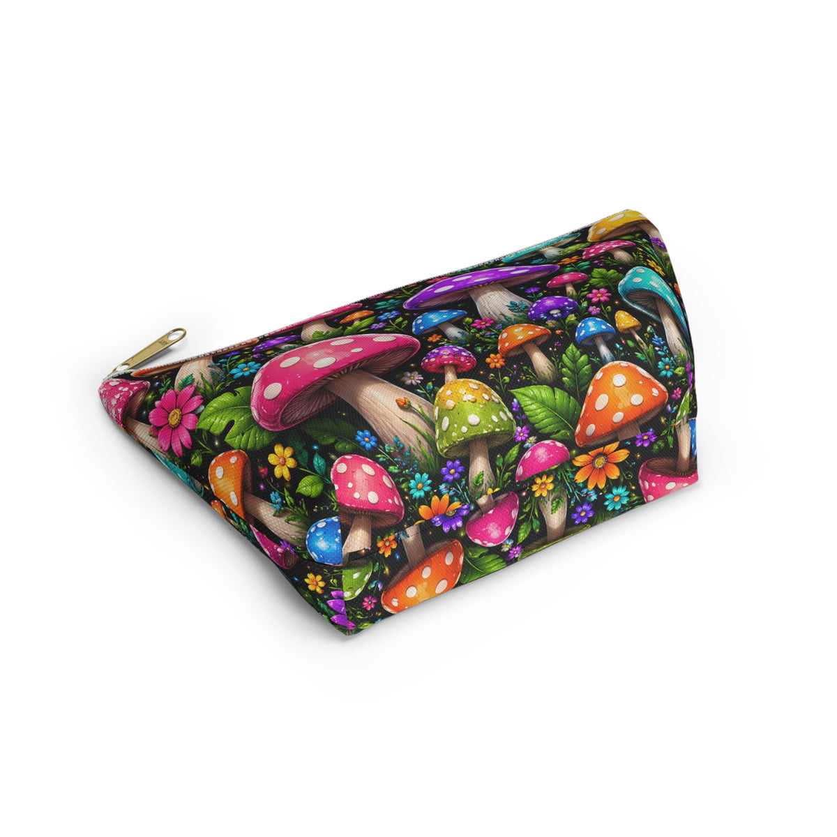 Mushroom Garden Accessory Pouch — Colorful T-Bottom Cosmetic Bag