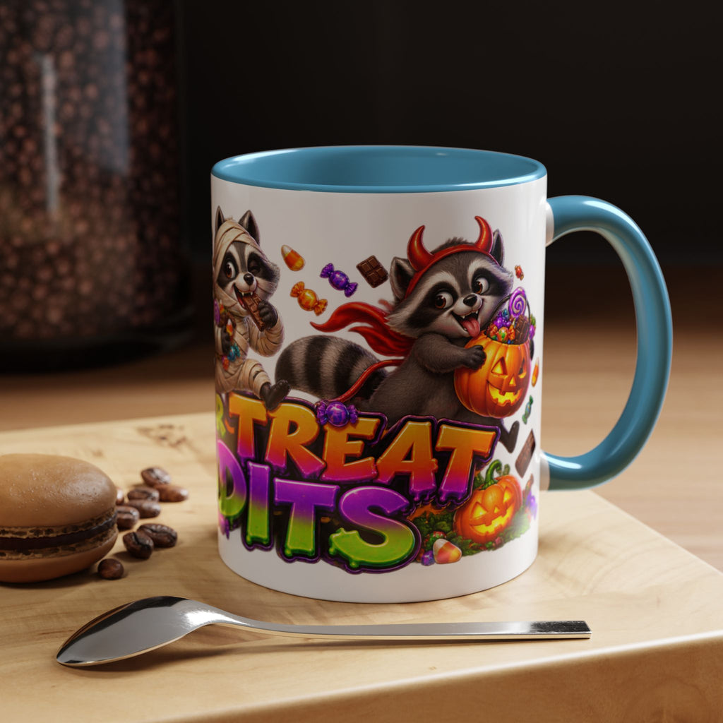 Trick or Treat Bandits Raccoons Halloween White Mug