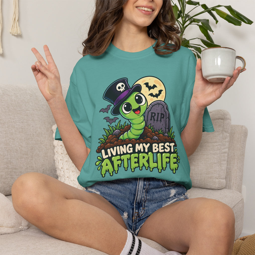 Living My Best Afterlife – Cute Halloween Graveyard Worm T-Shirt