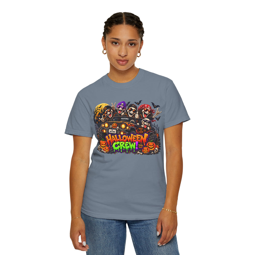 Halloween Crew T-Shirt – Skeleton Jeep Spooky Graphic Tee