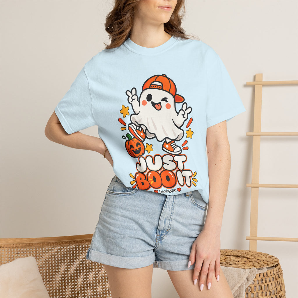 Just Boo It Halloween T-Shirt | Cute Skater Ghost Graphic Tee