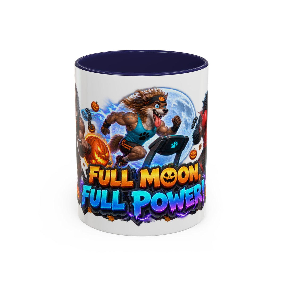 Full Moon Full Power Werewolf Gym Halloween White Mug