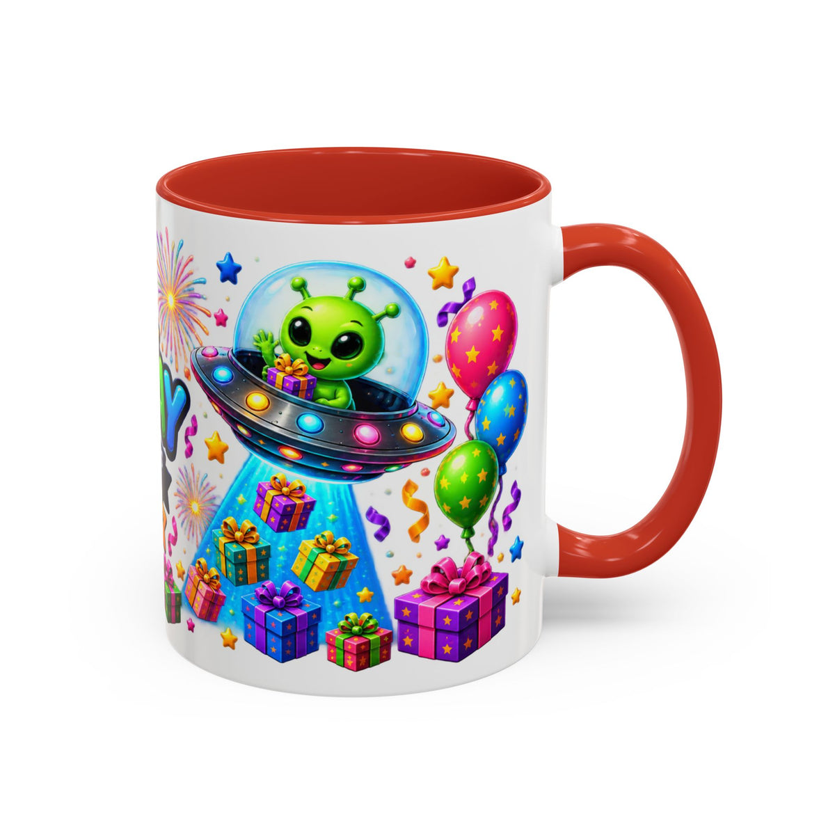 Happy Birthday Alien Coffee Mug — Colorful Galactic Birthday Wishes