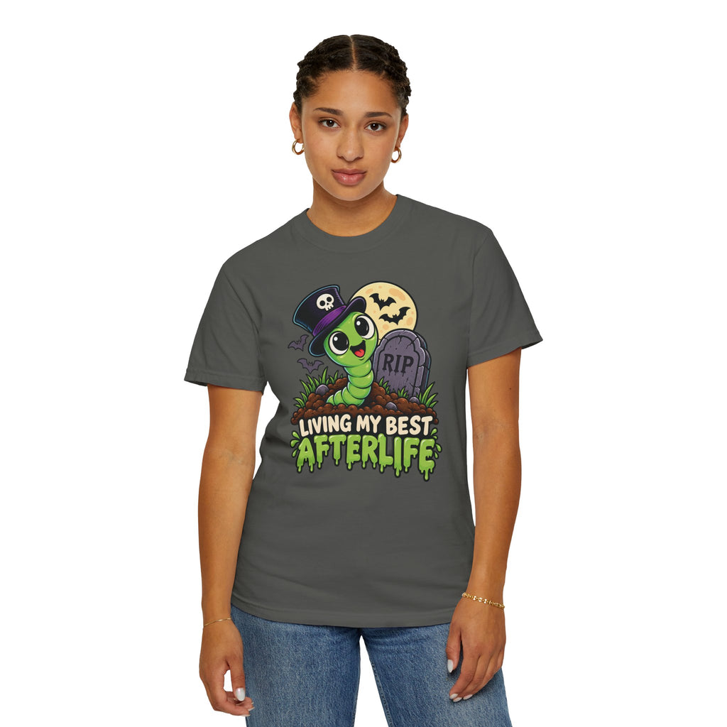 Living My Best Afterlife – Cute Halloween Graveyard Worm T-Shirt